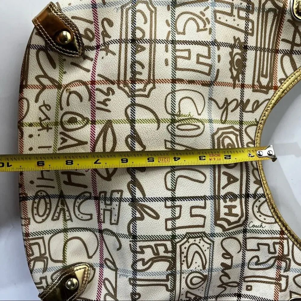 Coach Tattersole Graffiti Hobo Shoulder Bag Leather Beige Multicolor L0868-13309